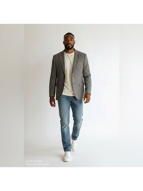 Gray Herringbone Wool Blazer Men’s 42R Tailored Sport Coat – Benvenuto